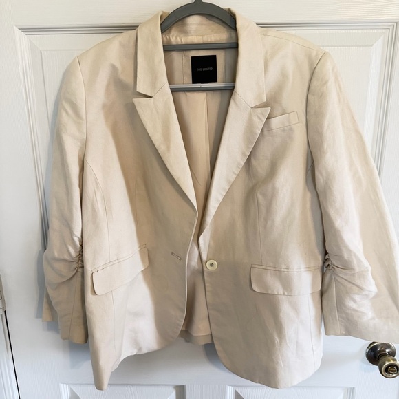 The Limited Jackets & Blazers - The Limited Linen Blend Blazer XXL Beige Ruched Sleeve